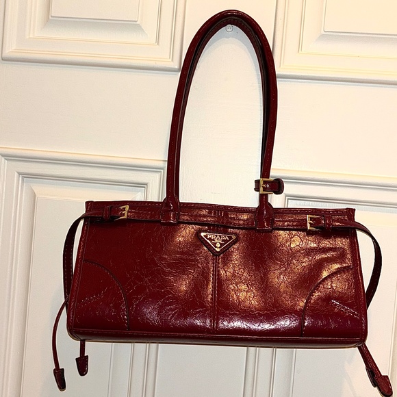 Prada Handbags - Prada BONNIE Burgundy Glossy Oil Wax Leather Medium